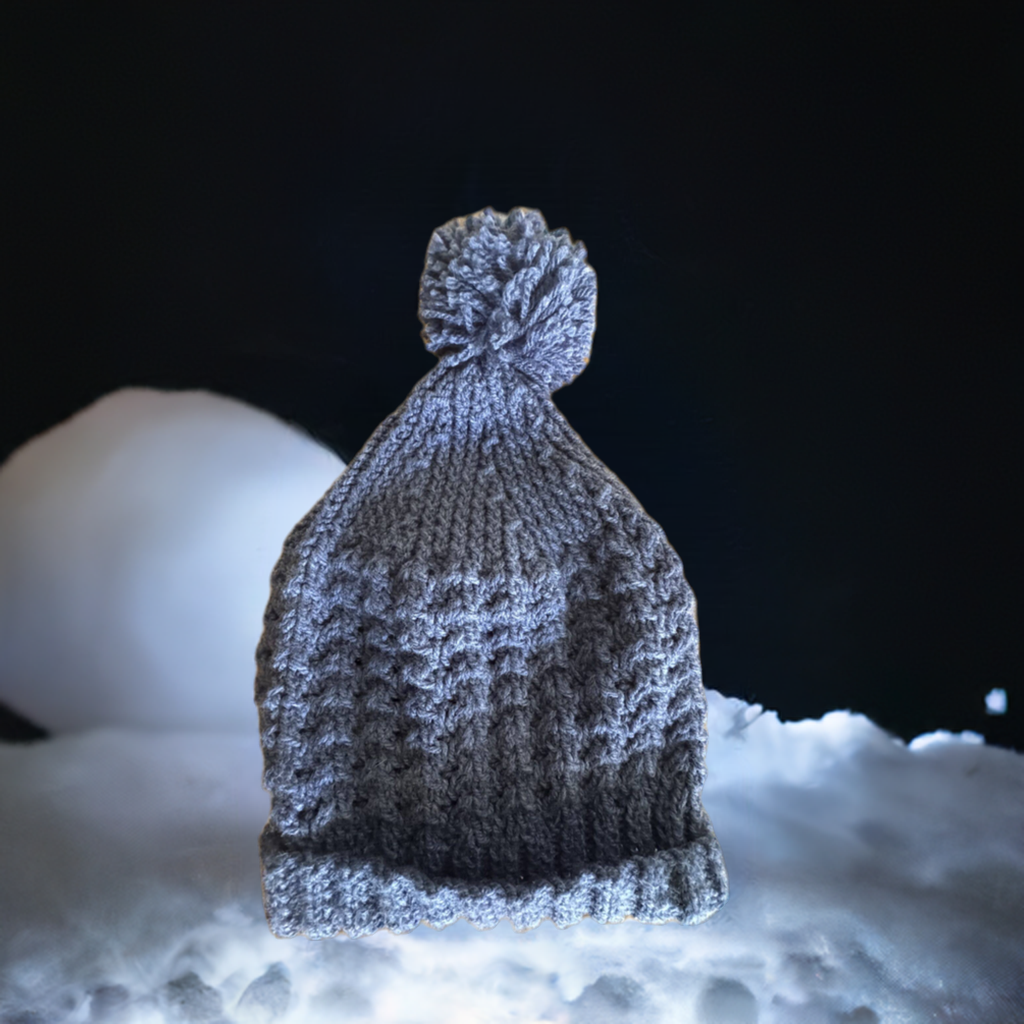 Purple Beanie with Pom - Stylish Winter Hat - Adult - Image 2